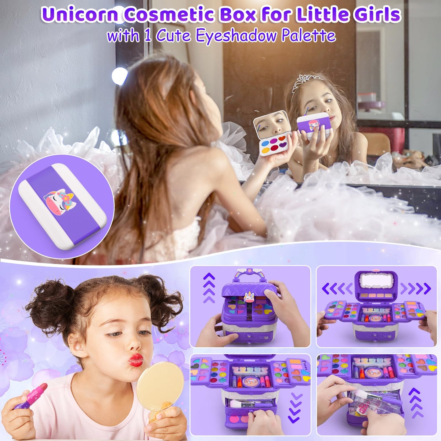 80 in 1 Kids Makeup Kit for Girls, Washable Kids Makeup Sets Girls Toys, Pretend Play Makeup Set Toy for Dress Up with Makeup Ca