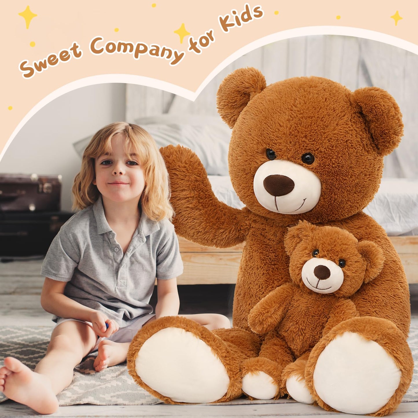 Muiteiur Giant 40' Teddy Bear - Cute Brown Stuffed Mom & Baby Bear Plush Toy - Great For Kids, Baby Showers, Christmas, Valentine'S Day Parties