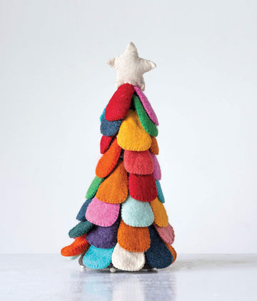 Creative Co-Op Wool Felt Christmas Tree Figurine, 15', Multicolor