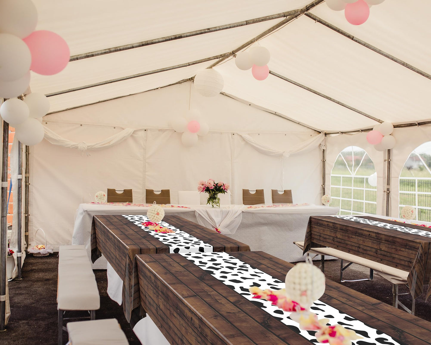 Remagr Cow Print Table Cloth 54 x 108 Inch, Dark Khaki Plastic, Model ZK-Remagr-2172, Perfect for Cowboy Cowgirl Party Decor