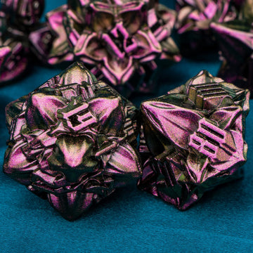 ARUOHHA DND Metal Dice Set Purple Red Leaf Design D&D Dice Set with Gift Box, Dungeons and Dragons Handmade D + D Polyhedral Dic