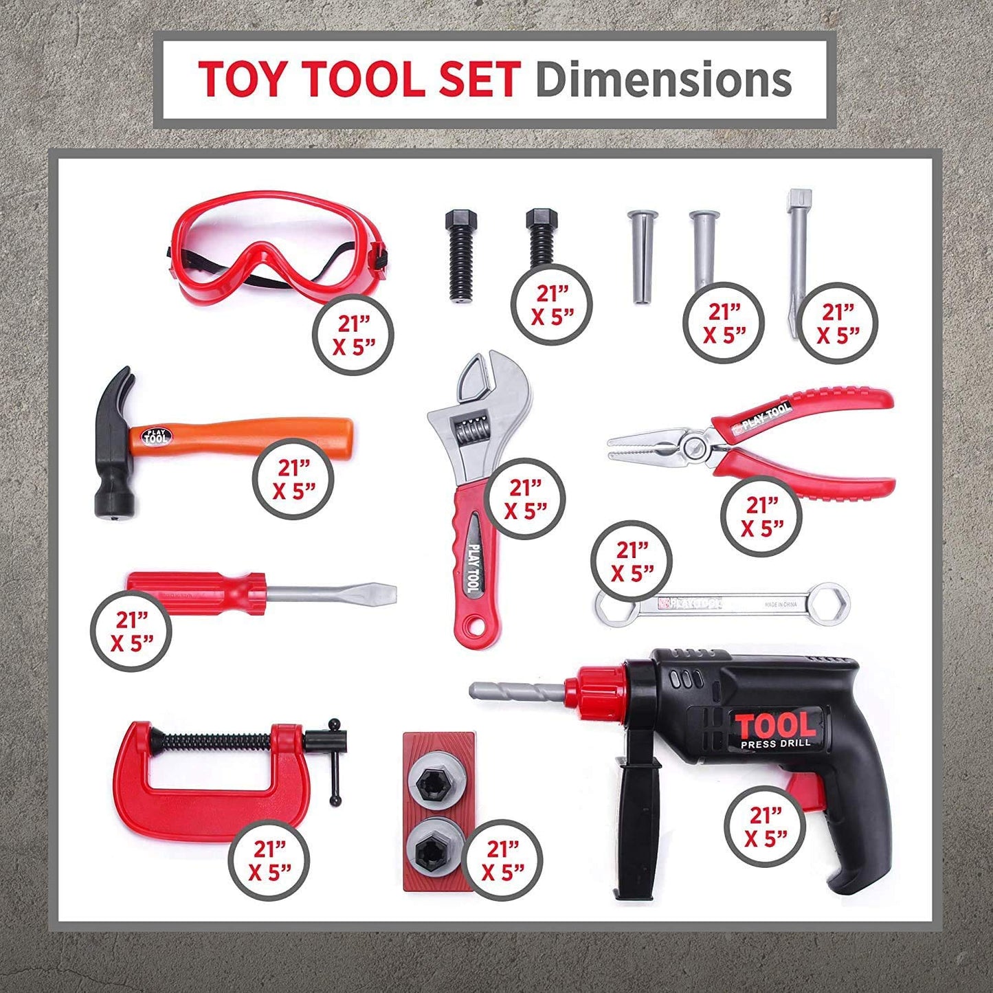 STEAM Life Kids Toddler Tool Set - Toy Tool Set with Electric Toy Drill, Toddler Tool Box, Toy Hammer, Red Manual Drill Tool Pla