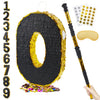 PCFING 20 Inch Number 8 Piata Gold Black with 30 Inch Piata Stick Blindfold Confetti for Man Women Kids Birthday Party Decoratio
