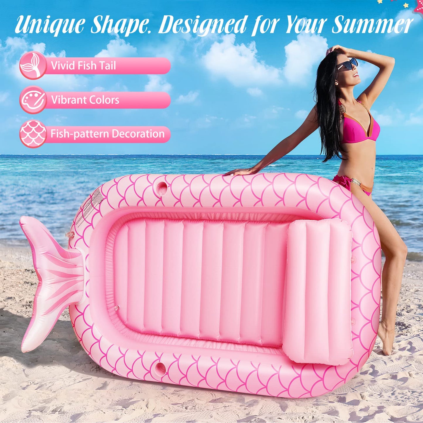 Heysplash Inflatable Tanning Pool Lounger Float, 72.8 * 49.2' Inflatable Ride-Ons Pool Rafts Swimming Pool Float, Summer Beach Party Swimming Floaty Bed Floatie Pool Toys