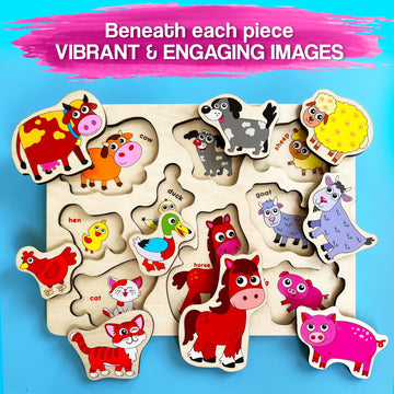 Quokka Farm Animals Wooden Puzzles For Toddlers 3-5 - Toddler Puzzles 1-3 Years Old - Gift Domestic Animals Educational Toys For Boys & Girls - Wood Games For Children'S Learning 2-4