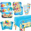 Beach Theme Party Supplies, Summer Pool Pack Includes: Paper Dinner Plates, Dessert Plates, Luncheon Napkins, Cups And Tableclot