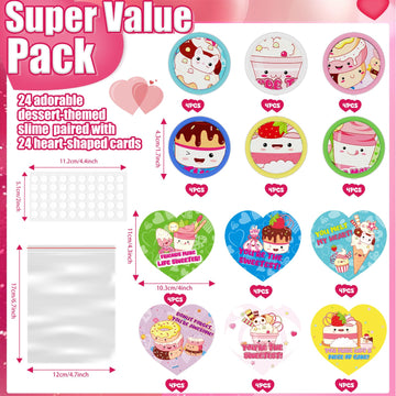 Funewest Valentines Day Gifts For Kids, 24 Valentines Ice Cream Butter Slime Card Bulk, Valentine Exchange Cards For Girls Boys