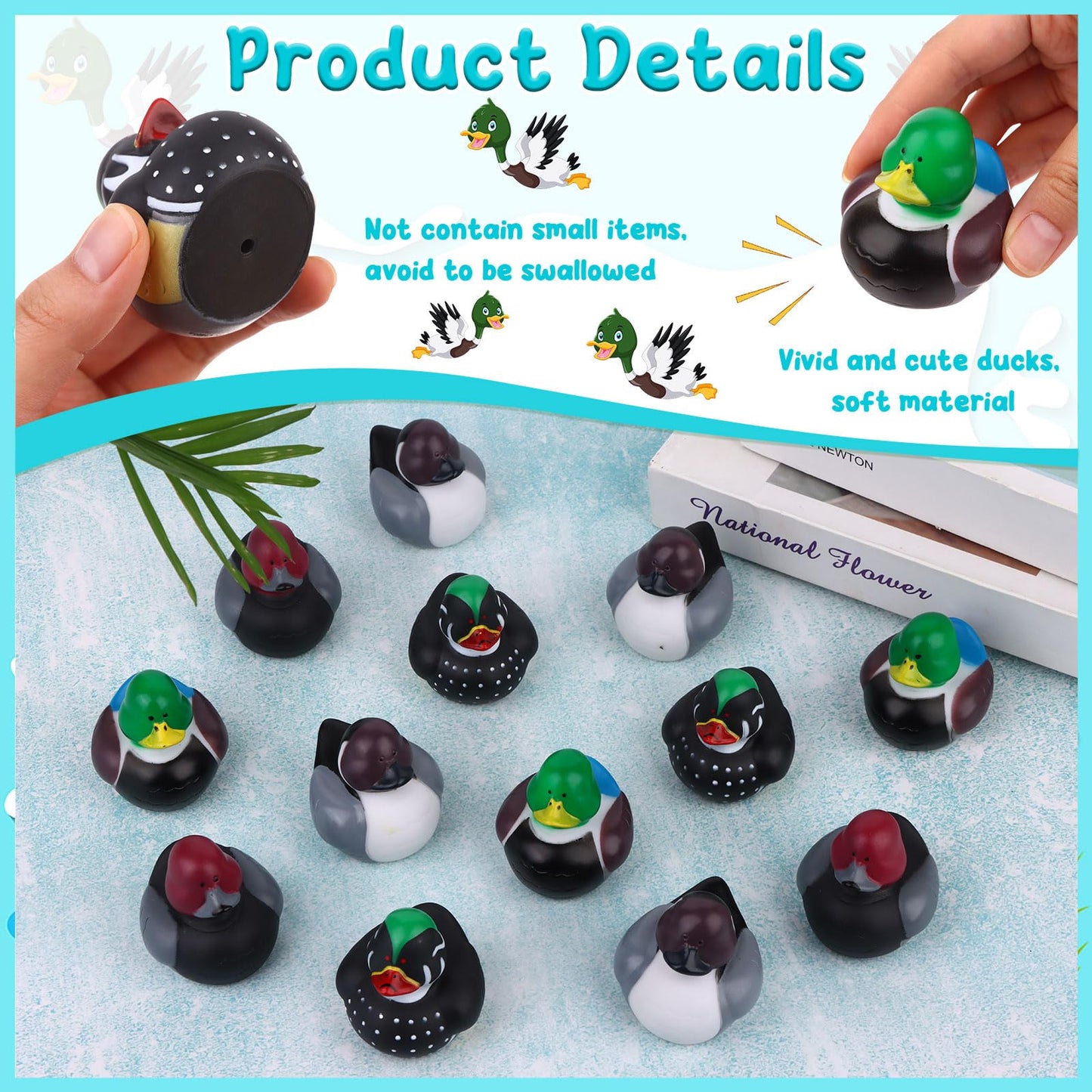 40PCS Family Mallard Rubber Duck 4 Assorted Rubber Ducks for Fun Bath Squirt Squeaker Duckies, School Classroom Present Bath Toy
