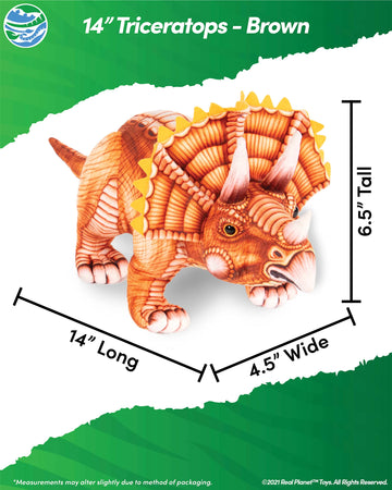 Real Planet 14 Orange Triceratops Plush Toy - Baby Safe Stuffed Dinosaur Plushie, Cute Soft Animal for Kids