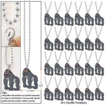 KeeStar 24 Pack Gorilla Necklace Party Favors for Safari Jungle Baby Shower, Birthday Party Goodie Bag Fillers, School Carnival