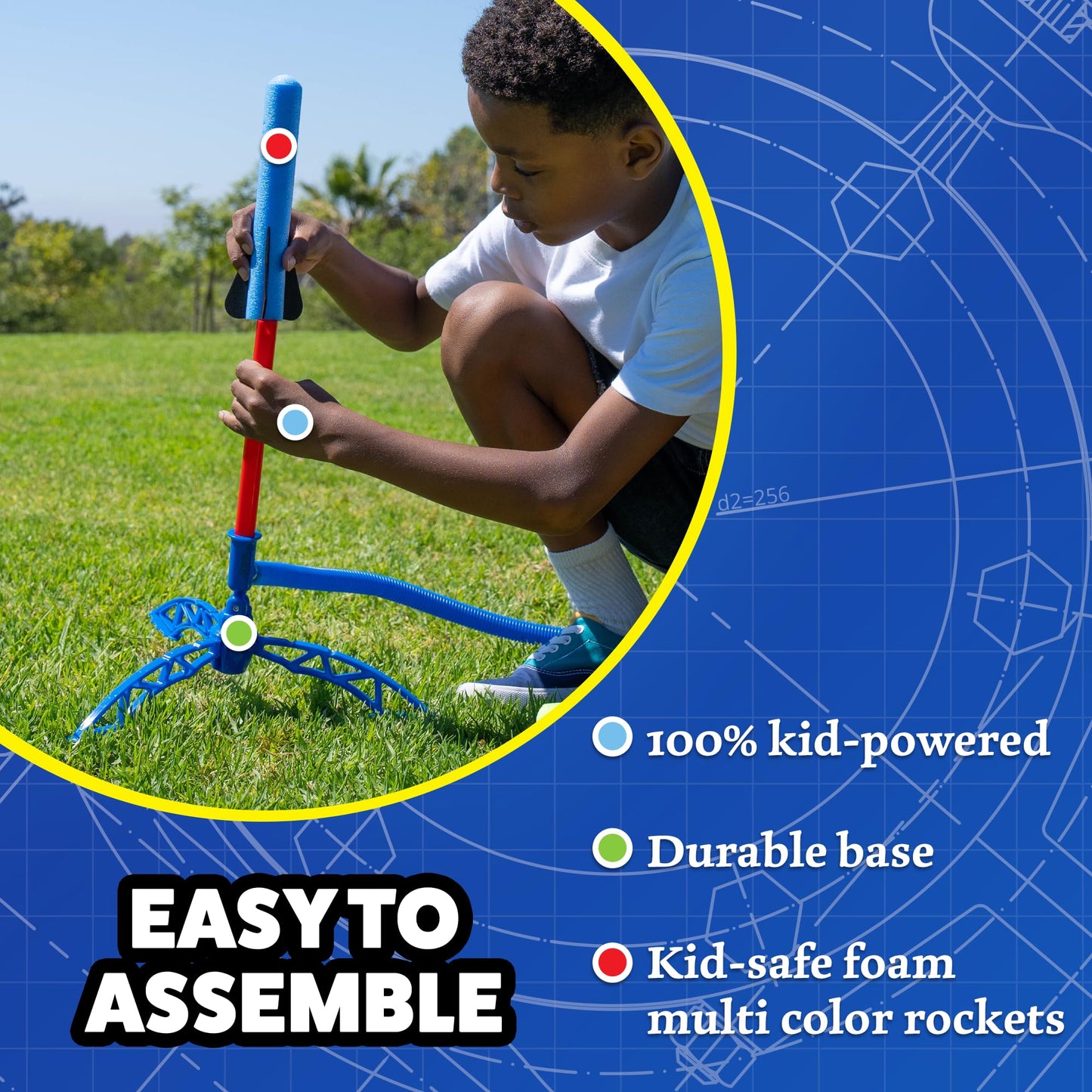 Stomp Rocket Jr Foam Blaster Toy Set - 8 Glow Rockets, Multicolor, Medium, Model 20006, Outdoor Fun for Kids