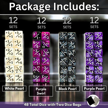 Luck Lab MTG Magic Life Counter Dice, 48 PCS - Compatible w/Magic Card Game Accessories, CCG Creature Stats w/ 2 Dice Bags (Purp