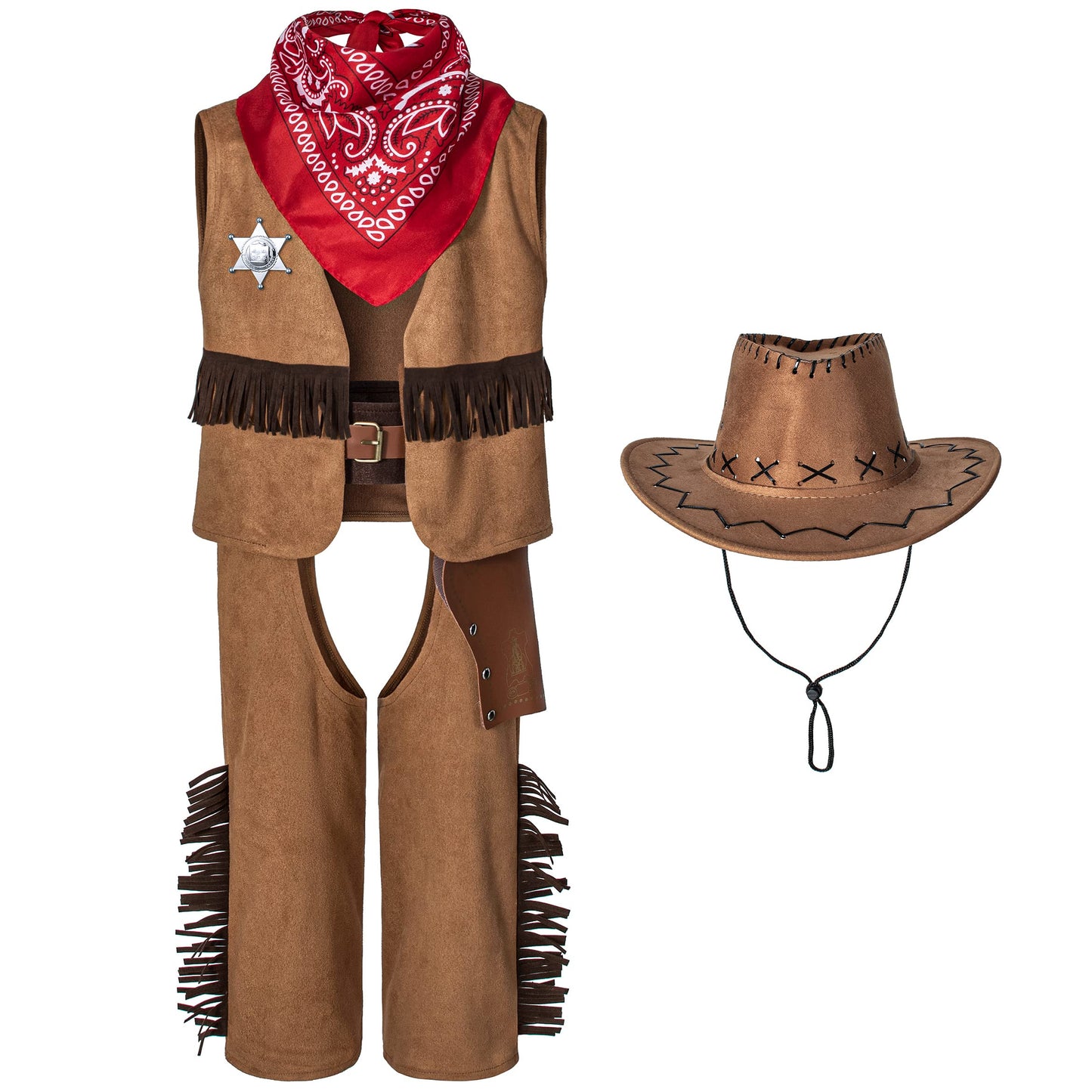 Cowboy Costume For Boys 7Pcs Set Kids Dress Up Birthday Party Halloween Cosplay 6-7 Years