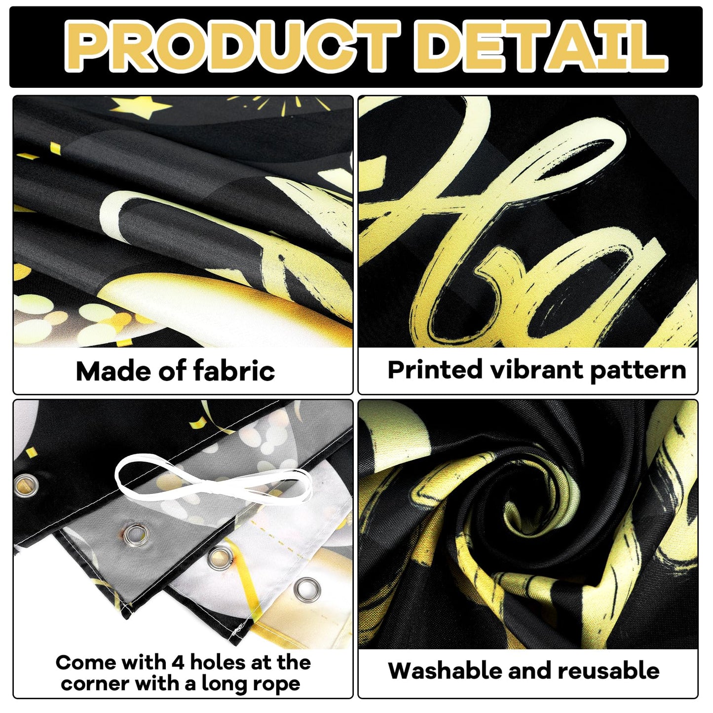 Happy 50Th Birthday Banner For Men Women Sign Black Gold Glitter 50 Years Old Birthday Party Decorations Supplies Anniversary Celebration Backdrop