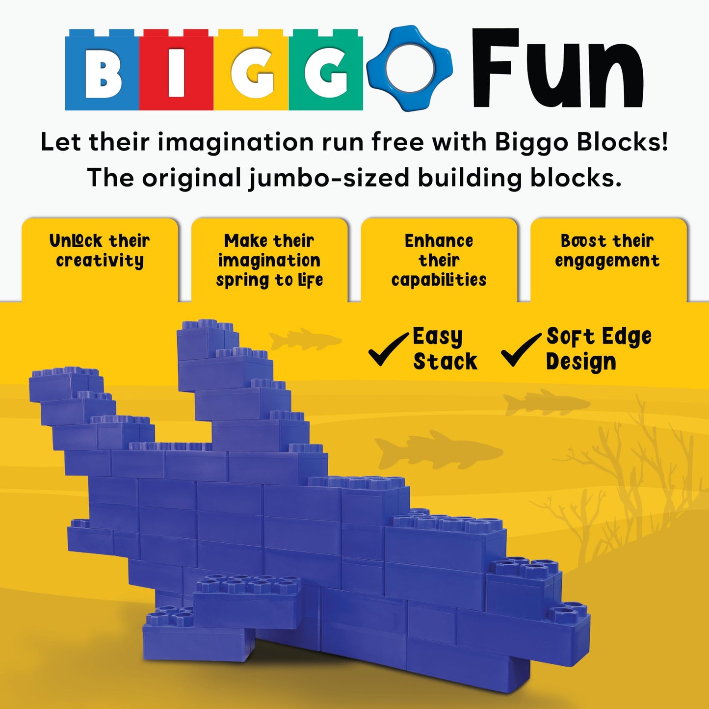 Big Blocks For Kids Ages 4-8 - Indoor & Outdoor Blocks Kids Games - Blue Large Building Blocks - 48 Pc