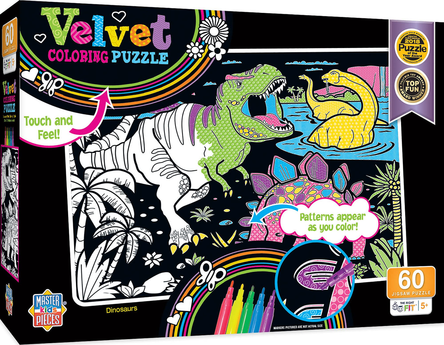 Masterpieces 60 Piece Jigsaw Puzzle For Kids - Dinosaur Velvet Coloring - 14''X19''