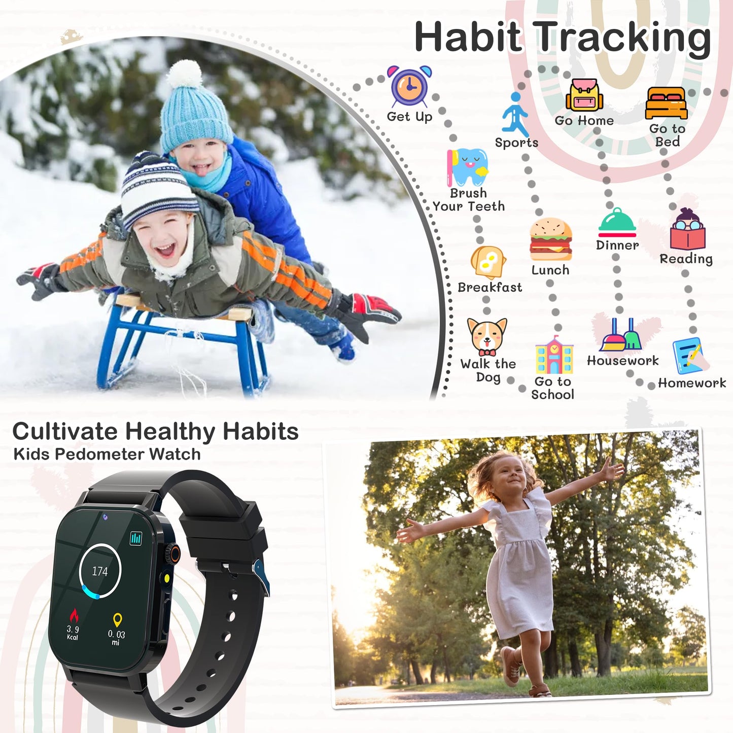 Kids Watch Boys With 32 Games Toys For Ages 3-12 Smart Watch For Kids With Hd Touch Screen,Video,Camera,Music Player,Pedometer,Learn Cards,Audiobook,10 9 8 7 6 5 4 Year Old Boys Birthday Gifts(Black)