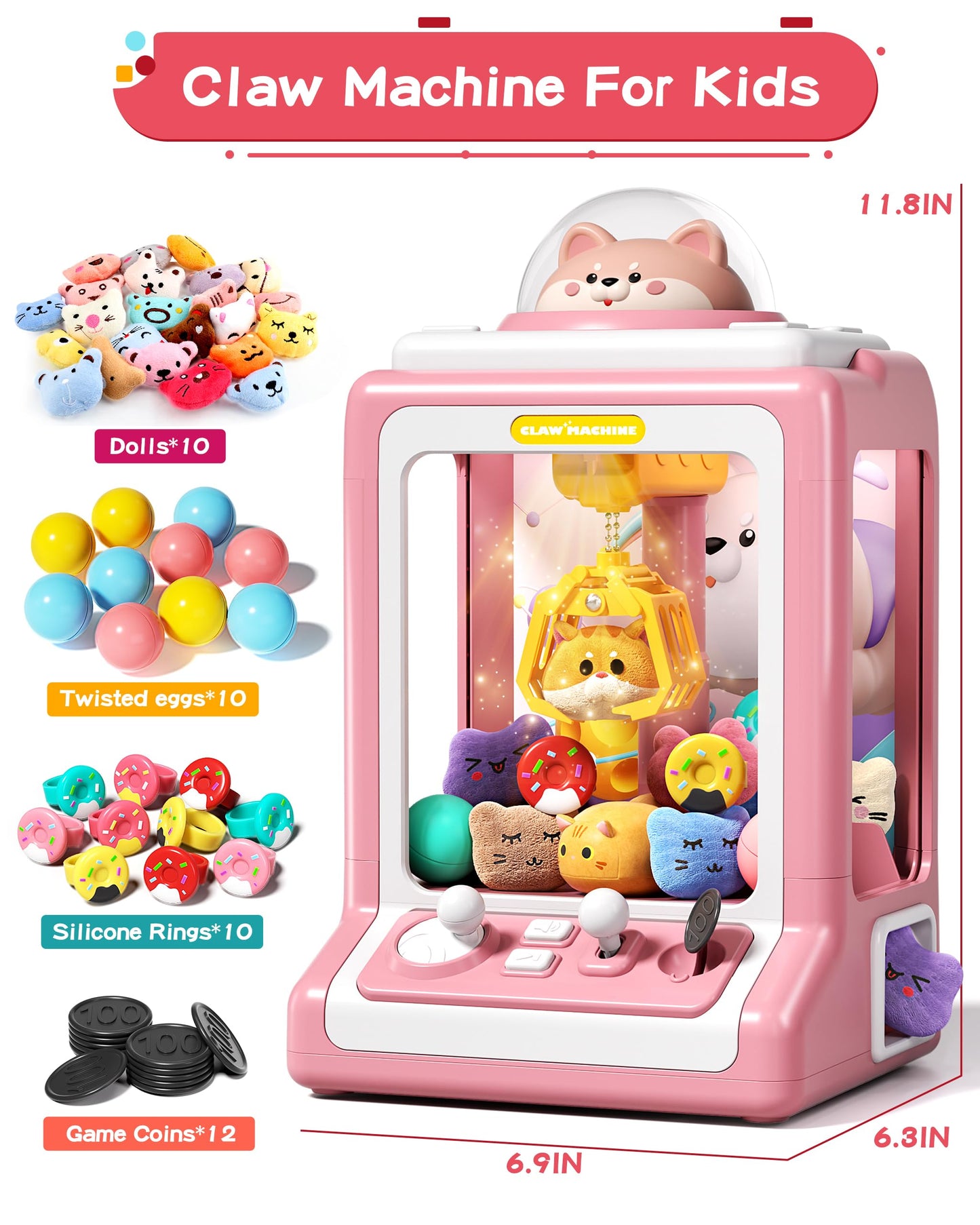 Claw Machine For Kids, Mini Vending Machine With Game Coins & Music, Prize Dispenser Toys For Girls And Boys, Electronic Claw Ga