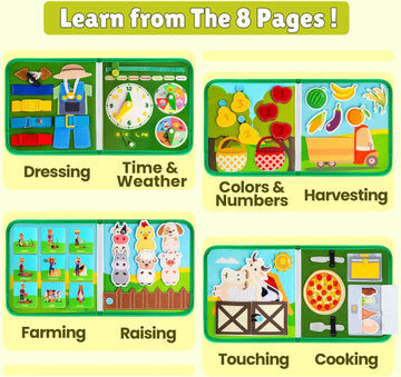 Quanquer Toddler Busy Board Montessori Toys For 1 2 3 4 Year Old - Farm Busy Book Educational Learning Sensory Toys For Boys Girls - Christmas Birthday Gifts For Toddlers Travel Toys For Airplane Car