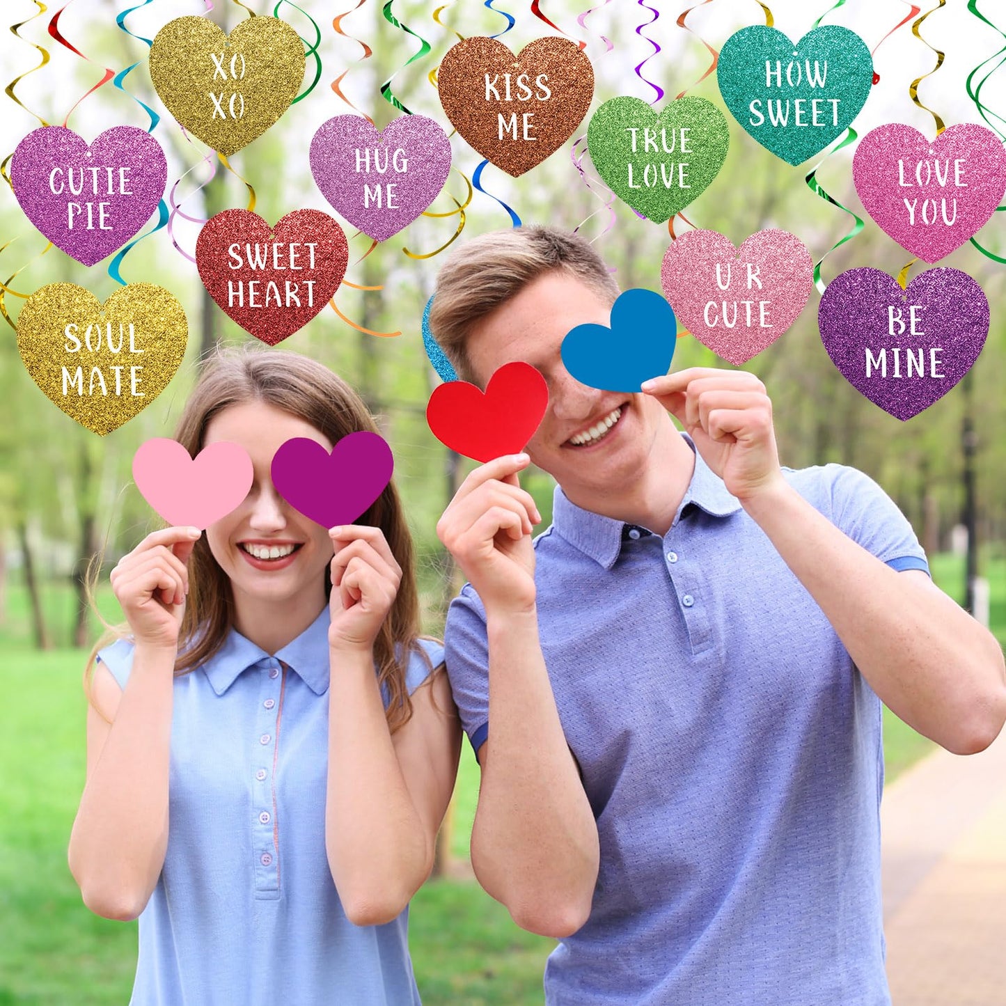 Faccito 30 Pcs Valentines Day Hanging Decorations Valentines Day Glitter Hearts Swirl Ceiling Hanging Ornaments Conversation H