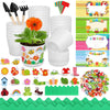 Elcoho 24 Packs Garden Plastic Pot Craft Kit Plant Spring Craft Kits for Kids Flower Pots with 150 Foam Stickers 36 Labels 24 Ce