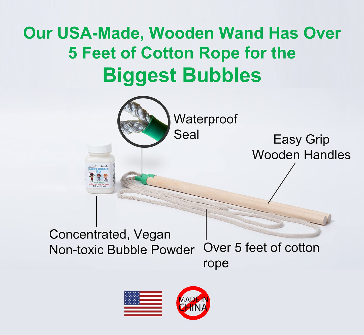 Bubbleventi Giant Bubble Kit | Made In Usa | Includes 2 Wooden Wands, A Tips And Tricks Booklet, And 1 Bubble Mix - Makes 4 Gallons Of Big Bubble Solution |Use At Birthdays And Family Fun