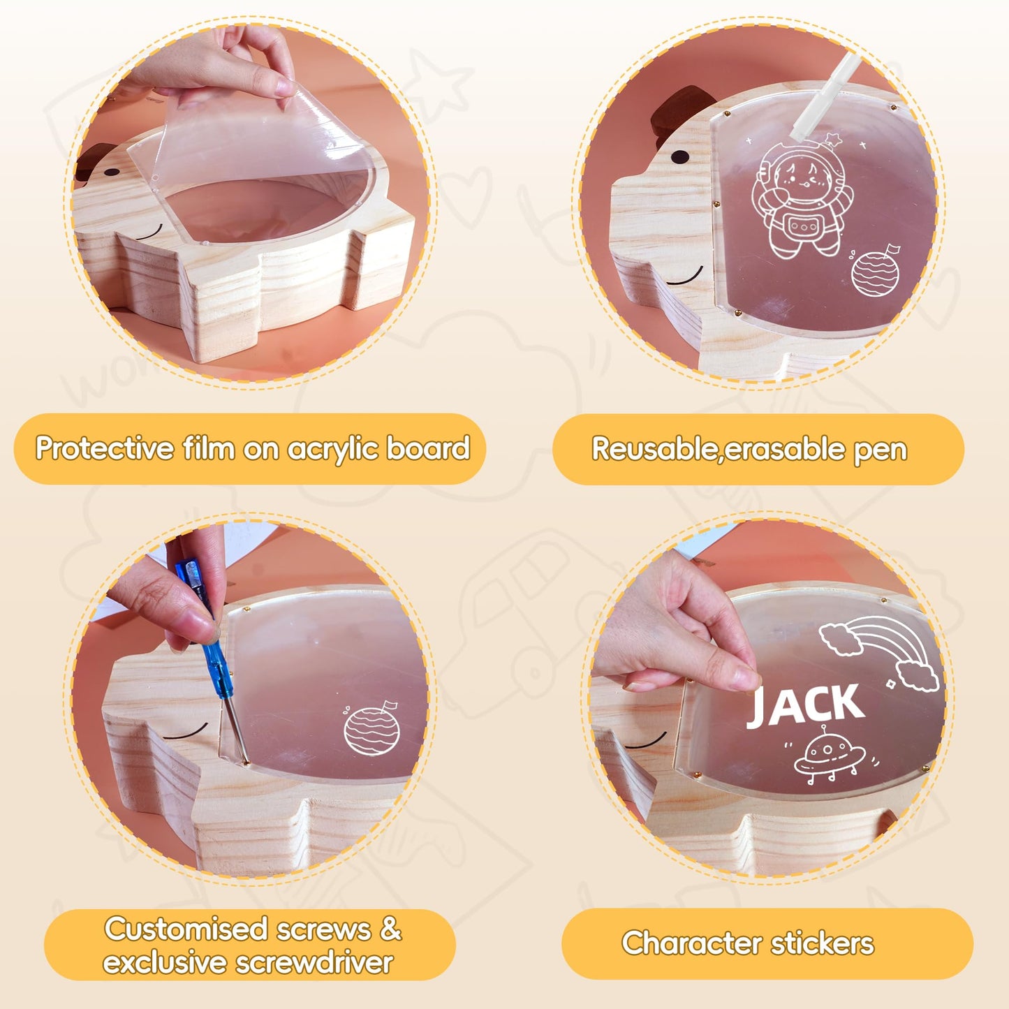 Piggy Bank For Kids Money Saving,Wooden Piggy Bank For Boys Girls,Unbreakable Piggy Bank With Letter Stickers,Diy Name Personali