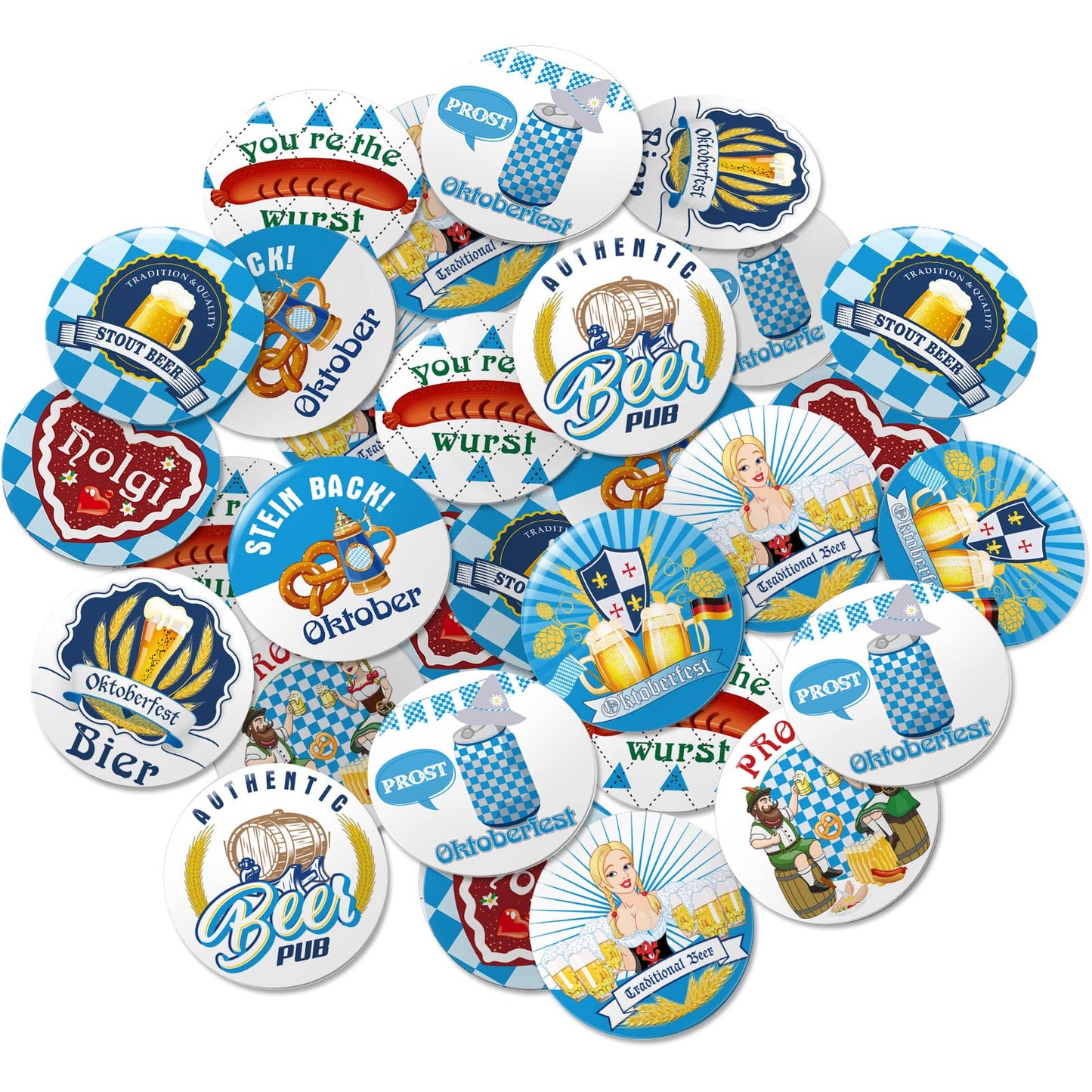 60 Pieces Oktoberfest Decorations Set, Include 30 Oktoberfest Buttons Pins Bavarian Style Badges And 30 Rubber Bracelets For German Theme Oktoberfest Bavarian Beer Festival Party Favors Supplies