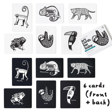 Wee Gallery Black And White Animal Art Cards For Babies, Durable High Contrast Vision Cards, Brain Development Educational Learning Tool For Newborn, Infant, Baby, Toddler - Rainforest Animals