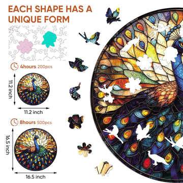 Qiuenisray Wooden Puzzles for mature-themeds 500 Piece Stained Glass Peacock Jigsaw Puzzles 200 Pieces Unique Shape mature-themed Puzzles Irregular Christmas Thanksgiving Gifts for Family Friend (16.5 x 16.5 in)