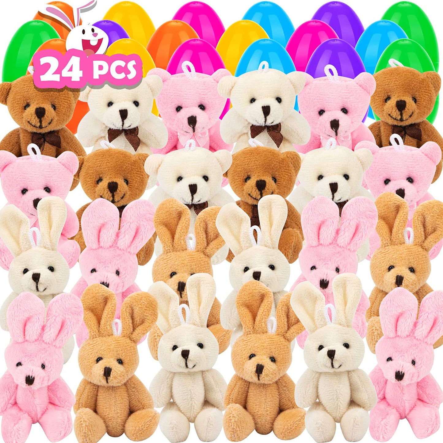 Newbea 24 Pack Prefilled Easter Eggs With Stuffed Animals,3.15'' Plastic Easter Eggs Filled With Toys,Perfect For Easter Eggs Hu