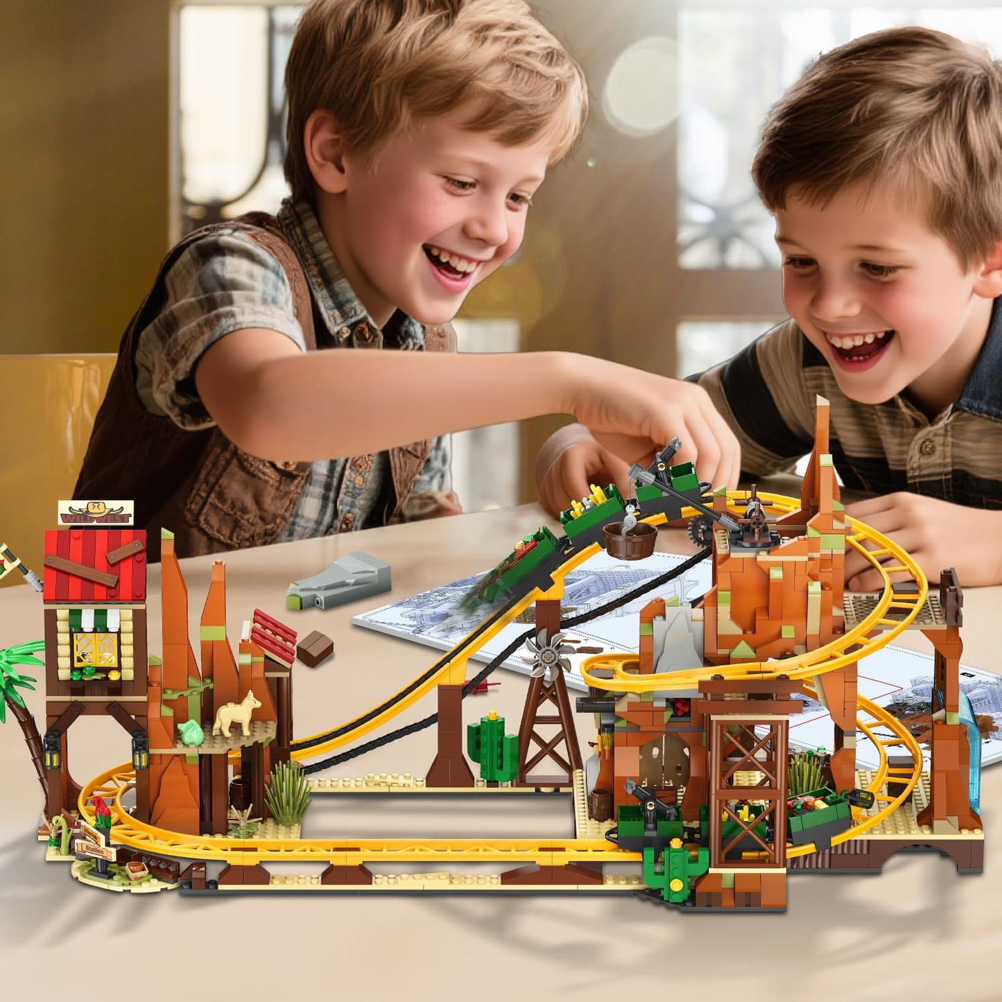INSOON Western Roller Coaster Building Set Rollercoaster Building Toy with Mine Train Lifting Chain Drive Carriage 1270PCS Mining Coaster Model Playset Gift for mature-themeds Teens Kids Boys Girls 10-12+