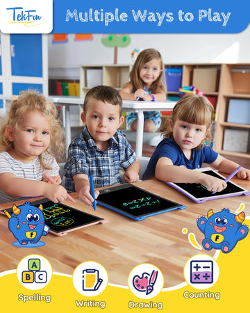 Tekfun 2 Pack Lcd Writing Tablet With Anti-Lost Stylus, 10In Erasable Doodle Board Coloring Drawing Pad For Kids, Car Trip Educa