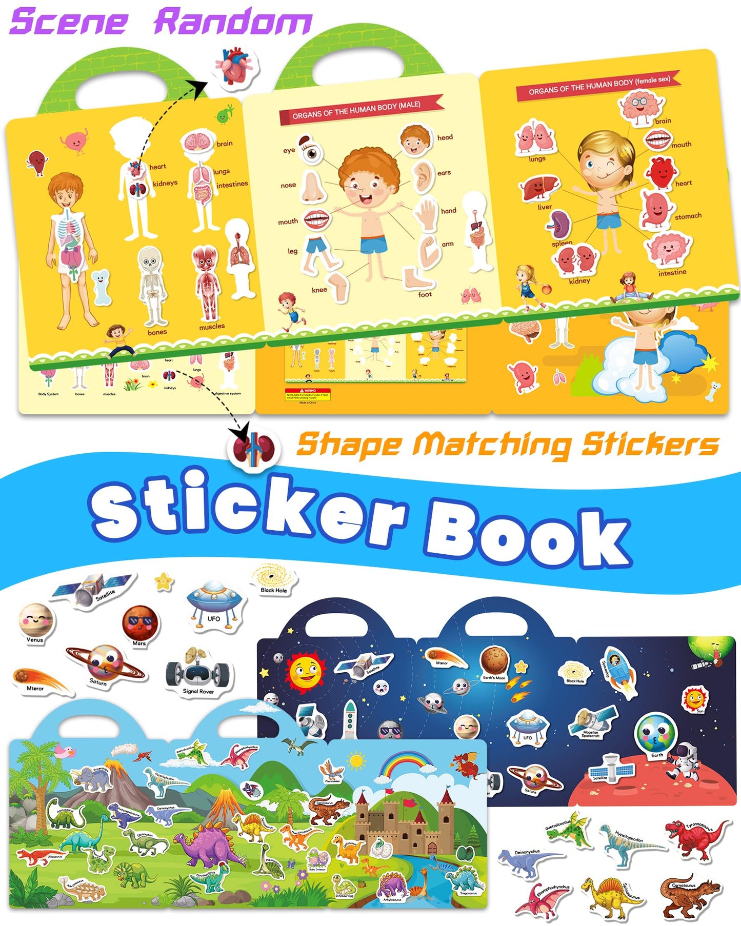 Walenced Reusable Sticker Book For Toddlers 2-4 Years, 3 Sets Stickers For Kids, Toddler Sticker Book Ages 1-3, 94 Pcs Toddler C