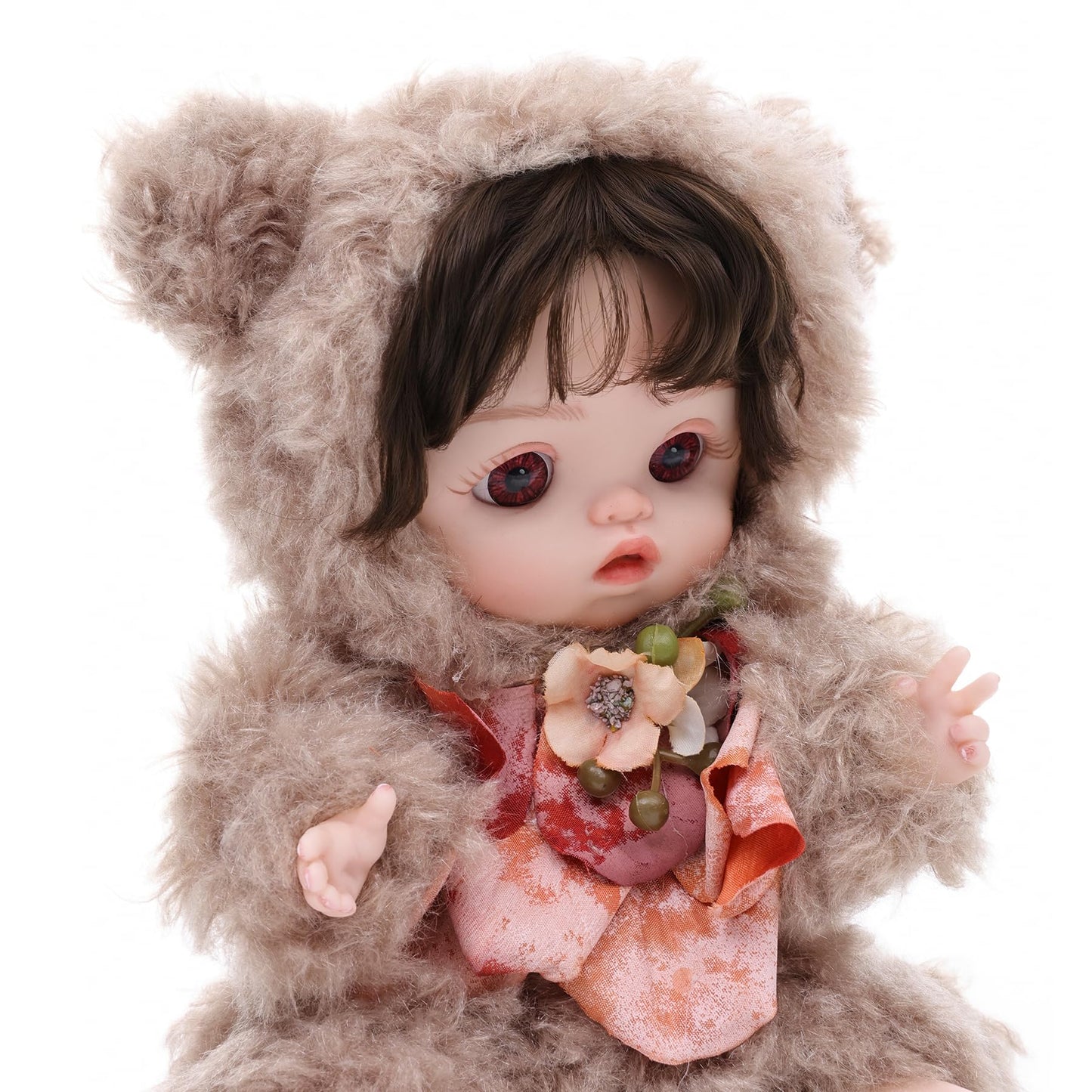 Reborn Baby Doll 10 Inch - Lifelike Full Vinyl Girl In Cozy Brown Bear Outfit - Comfort Collectible Doll Gift For Girls