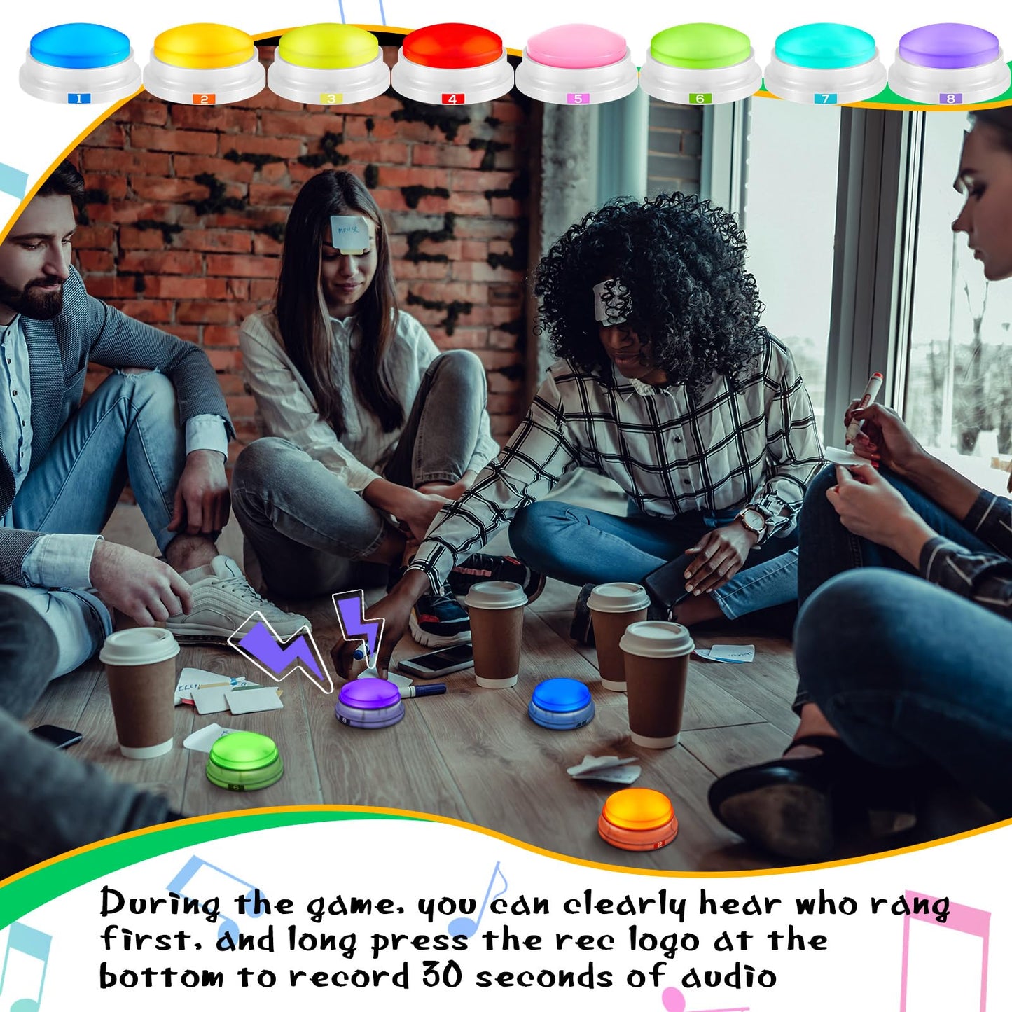 Xuhal 8 Pcs Glowing Buzzers for Trivia Games - Recordable Answer Buttons, ABS, Fresh Color, 3.46 x 1.65 inches