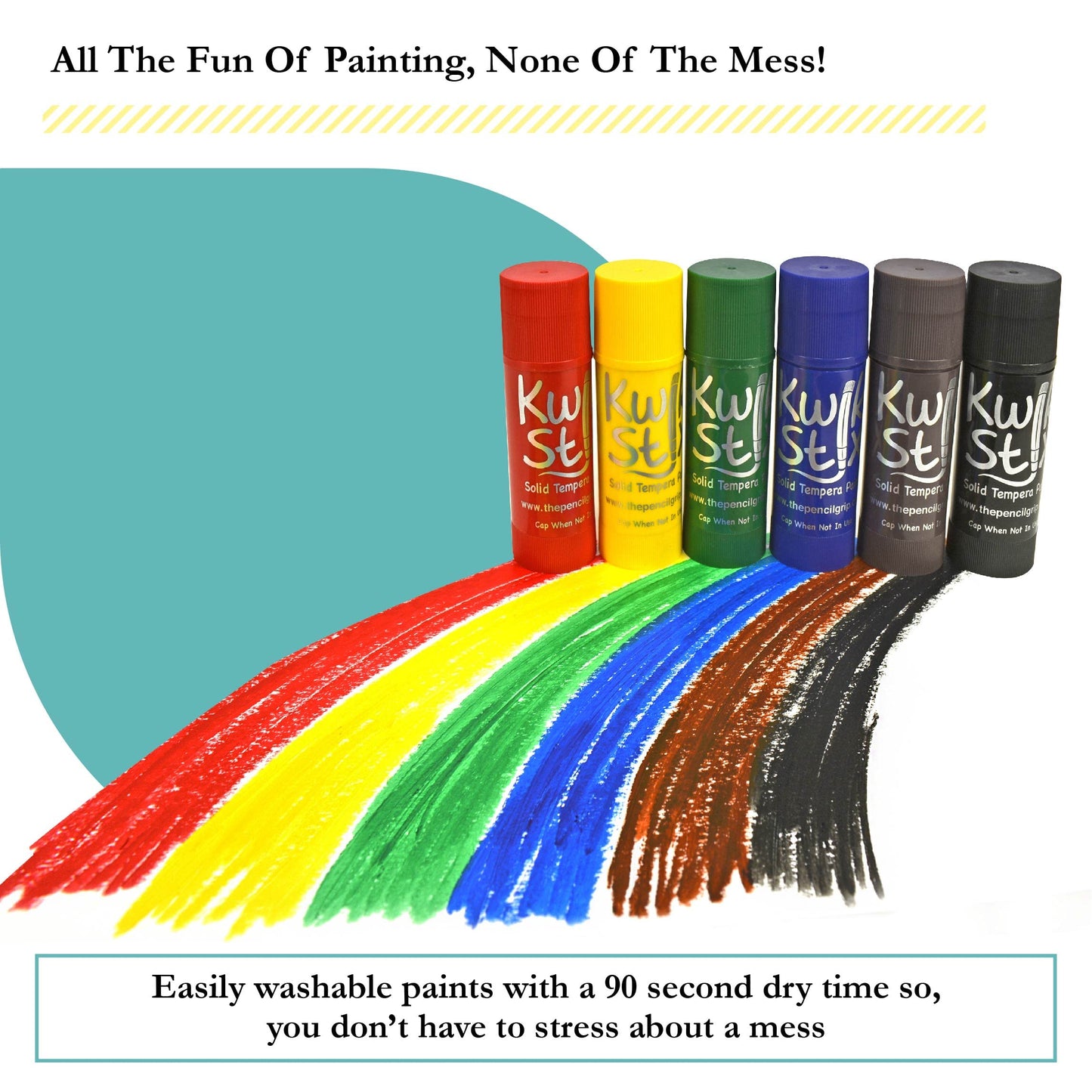 The Pencil Grip Kwik Stix Tempera Paints, Jumbo Tempera Paint Pens, 4 Times More Paint, Super Quick Drying, 6 Classic Colors- TP
