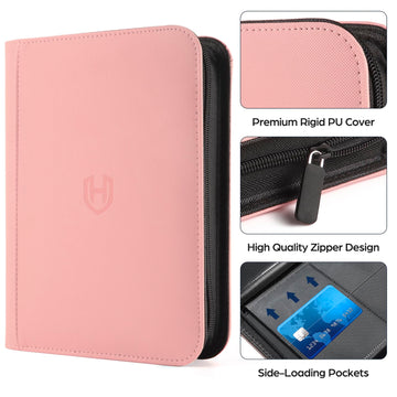 Card Binder 4 Pocket with Zipper 288 Pockets Trading Card Holder Book enhanced PU Cover Zip Folder Binder Side Loading Carrying Case Binder Album for TCG MTG Sports Cards Game Cards