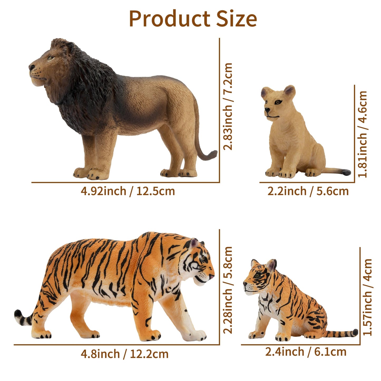 Toymany 8Pcs 2-5' Plastic Jungle Animals Figure Playset Includes Baby Animals, Realistic Lion,Tiger,Cheetah,Black Panther Figurines With Cub, Cake Toppers Christmas Birthday Toy Gift For Kids Toddlers