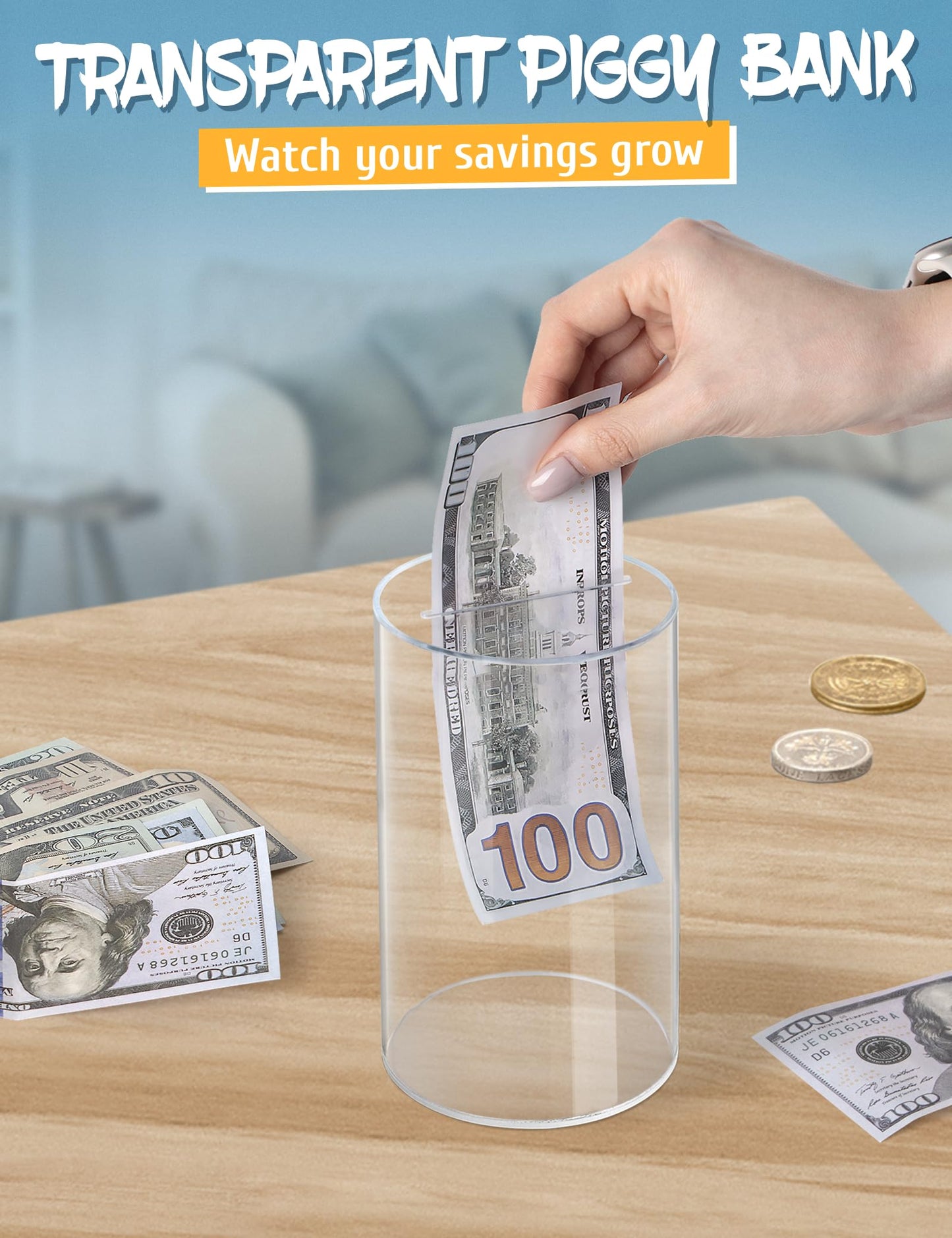 Kypeeka Clear Acrylic Piggy Bank For Kids, Small Clear Money Saving Jar Must Break To Open, Unopenable Piggy Bank For Cash Coins