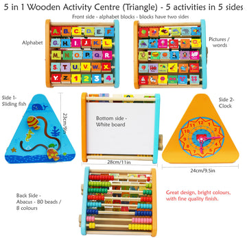 Toys of Wood Oxford Wooden Activity Centre - 5-in-1 Montessori Cube for Toddlers, Small, Colored, Model 1