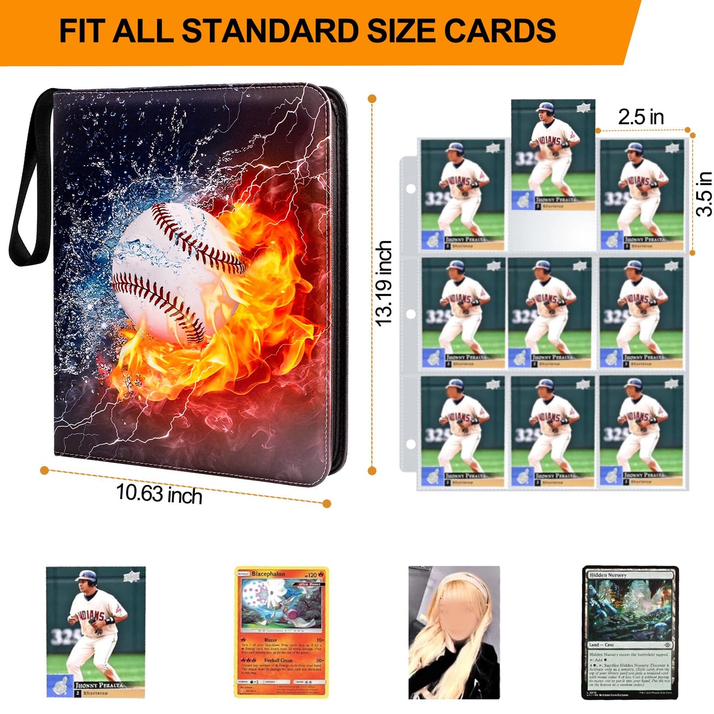 Baseball Card Binder 900 Pockets, 3 Ring Zipper Sports Trading Card With Sleeves Holder Album, Baseball Card Holder Sheets Displ