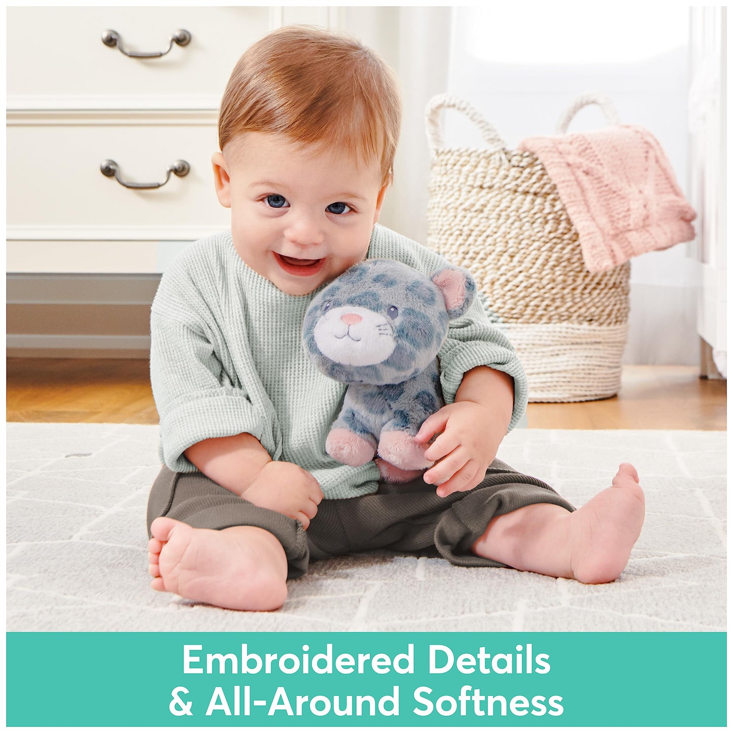 Gund Baby Safari Friends Collection Plush Leopard With Chime, Sensory Toy Stuffed Animal For Babies And Newborns, Gray/Pink, 7''
