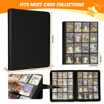 enhanced Card Binder 16 Pocket 1000+ Cards PU Cover Trading Card Binder Side Loading Card Collection Album Holder Folders for MTG TCG Game Cards & Sports Cards Kpop (black)