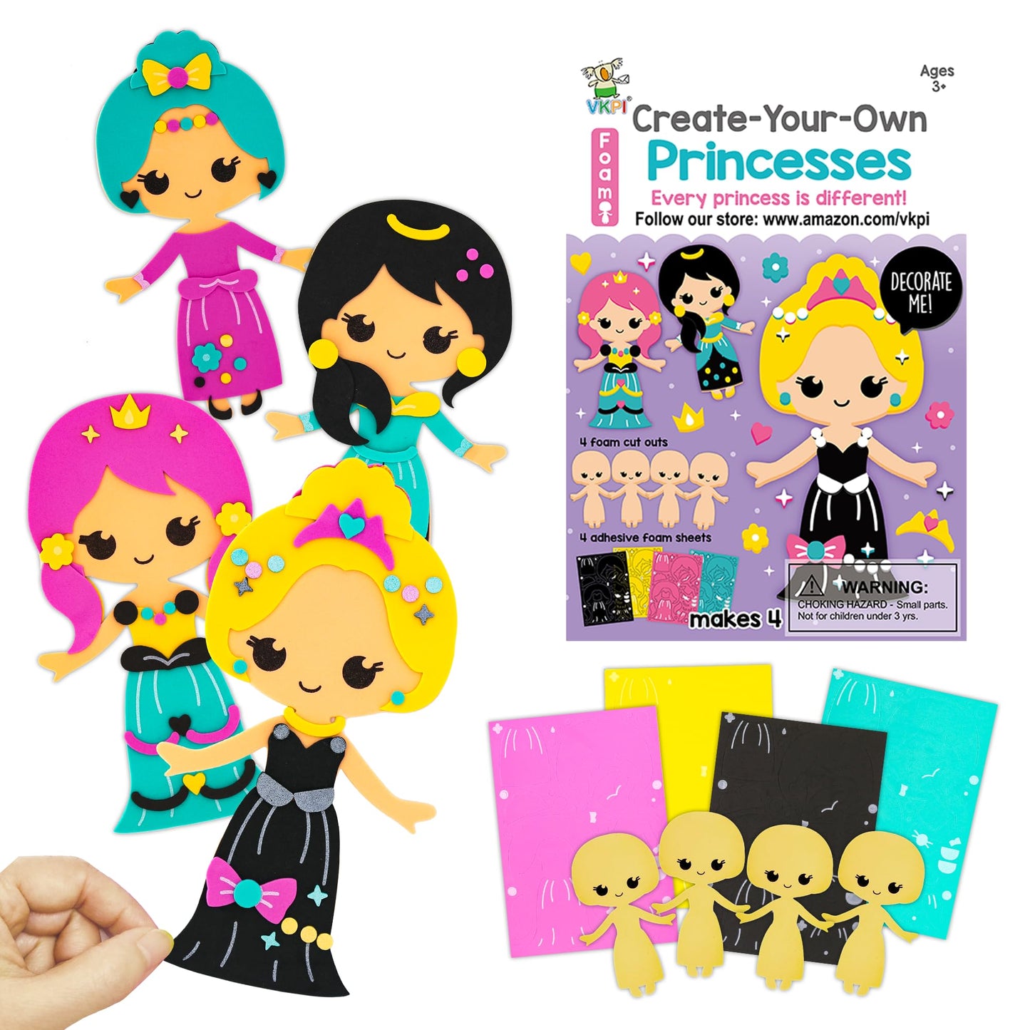 Vkpi 4 Pieces Eva Foam Art Crafts Gift Kit, Creative Make Your Own Princess, Cartoon Foam Paper Craft Projects For Kids Ages 4+