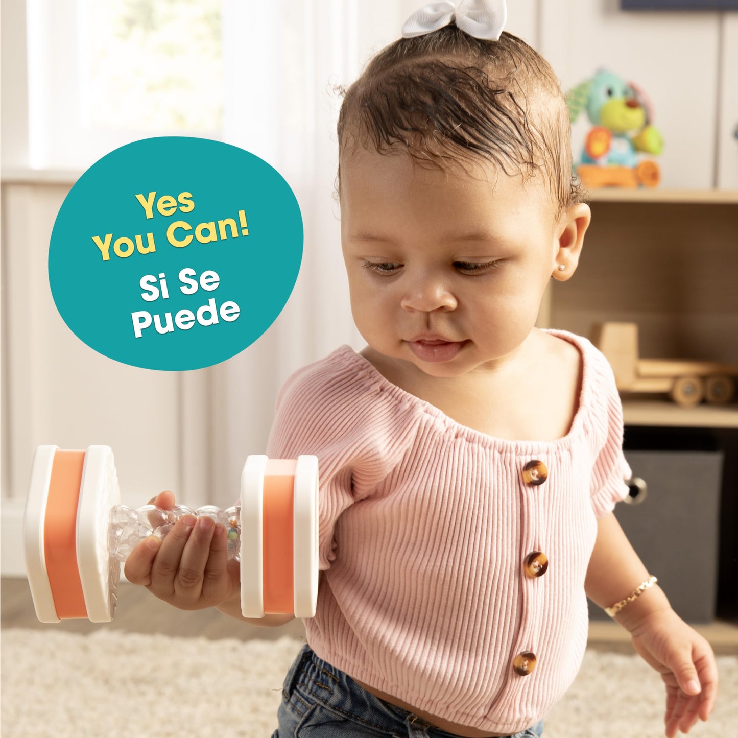 Bebe Fuerte Twist & Shake Dumbbell By Robin Arzon - Bilingual Toddler Sensory Toys - Baby Workout Toys - Baby And Toddler Gifts