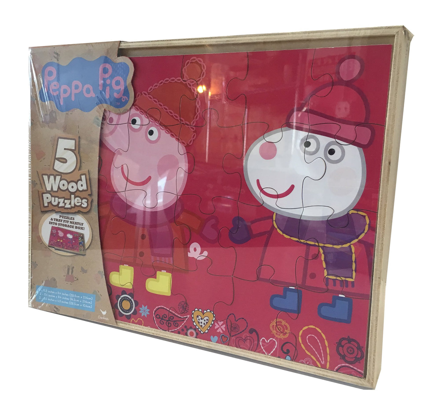 Peppa Pig 5 Wood Puzzles In Wooden Storage Box (Styles Will Vary)