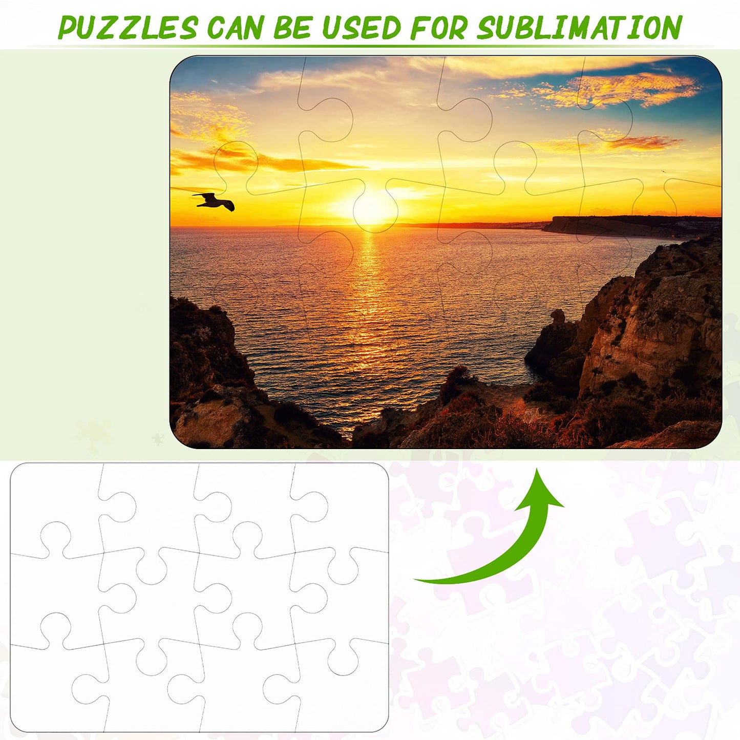 Sumind 10 Sets Blank Sublimation Puzzle Jigsaw Rectangle Heart Shaped White Diy Custom Puzzle Heat Press Thermal Transfer Pearl(A5-12 Rectangle)