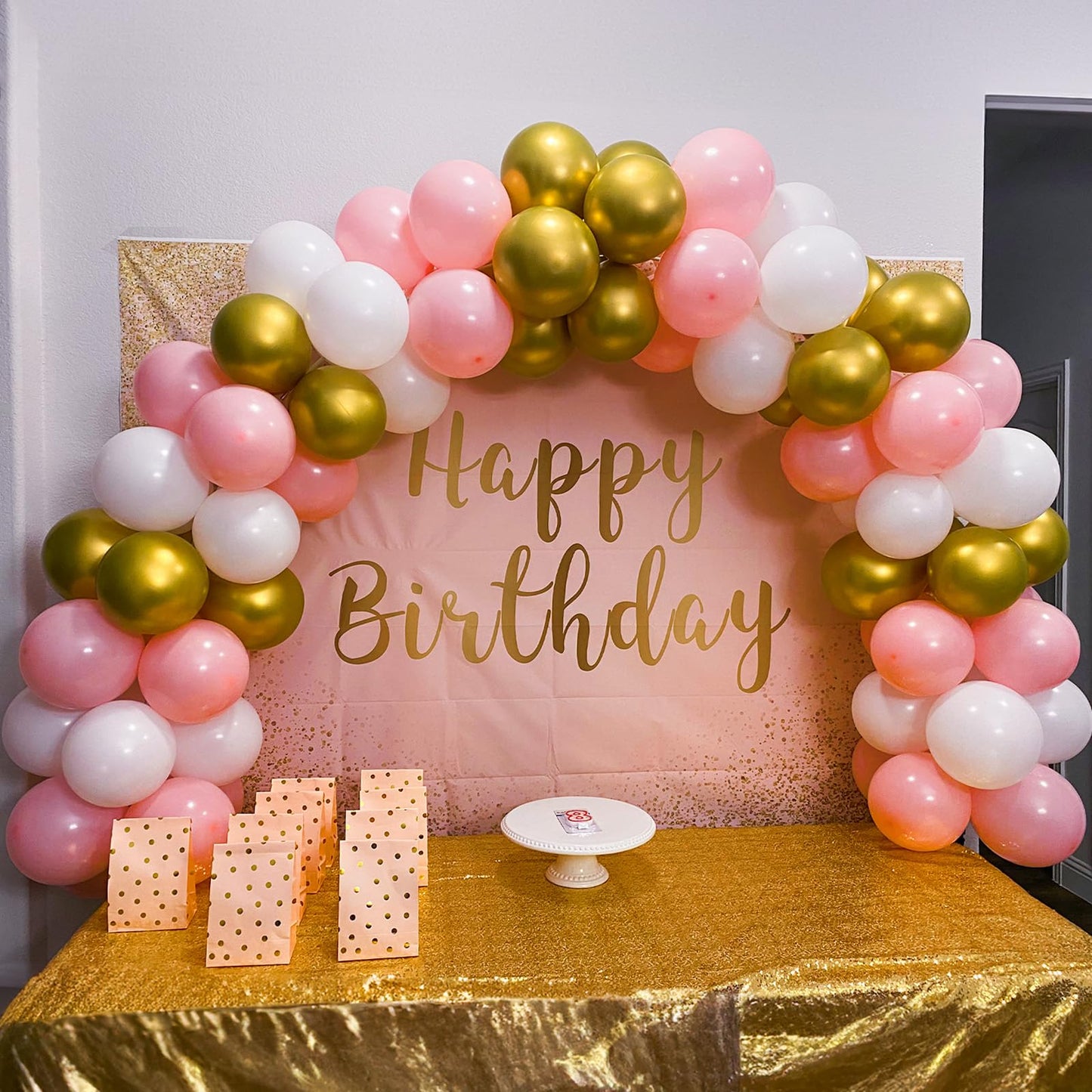 Pink Gold Balloons Set, 12 Inch Pink White Latex Balloons Pink Confetti Helium Balloons Pink And Metallic Gold Party Balloons Fo