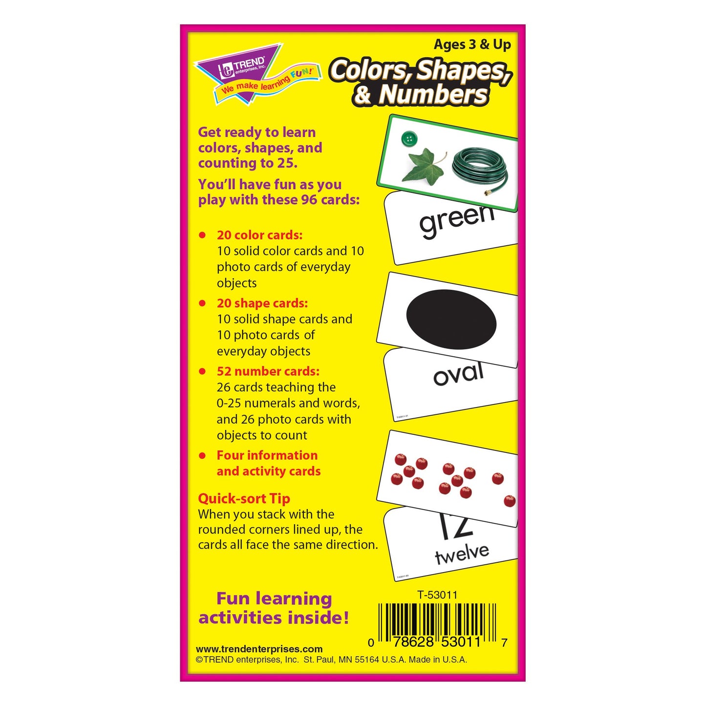 Trend Enterprises: Colors, Shapes & Numbers Skill Drill Flash Cards, Exciting Way For Everyone To Learn, Great For Skill Building And Test Prep, 96 Cards Included, Ages 3 And Up